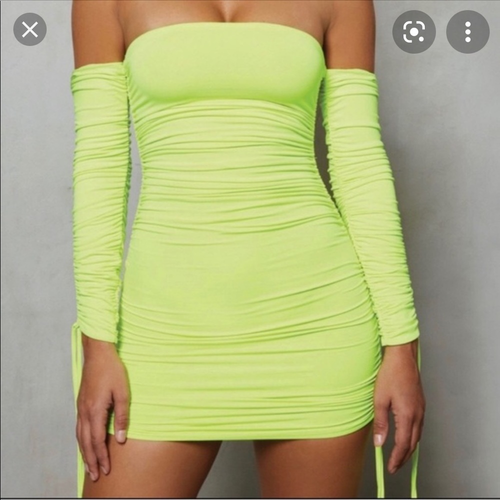 Oh Polly Neon Green Off-Shoulder Dress